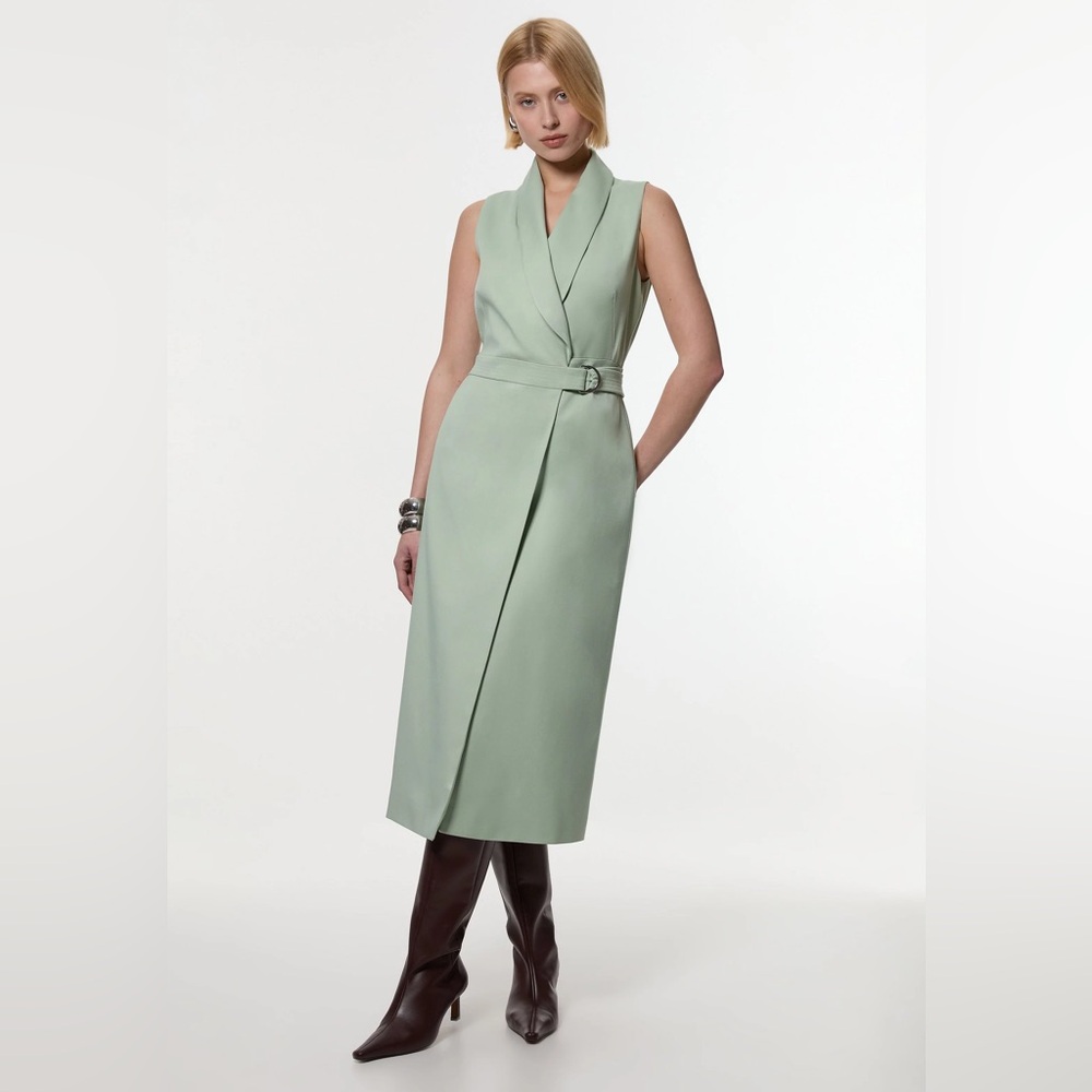 NWT Karen Millen Soft Tie Tailored Sleeveless Pencil Midi Dress. $389